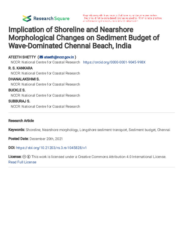 (PDF) Implication of shoreline and nearshore morphological changes on ...
