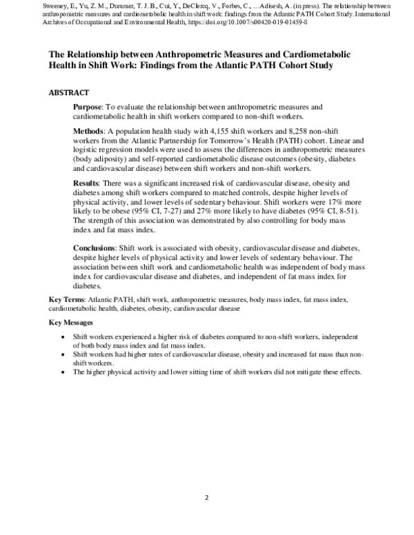 (PDF) The relationship between anthropometric measures and ...