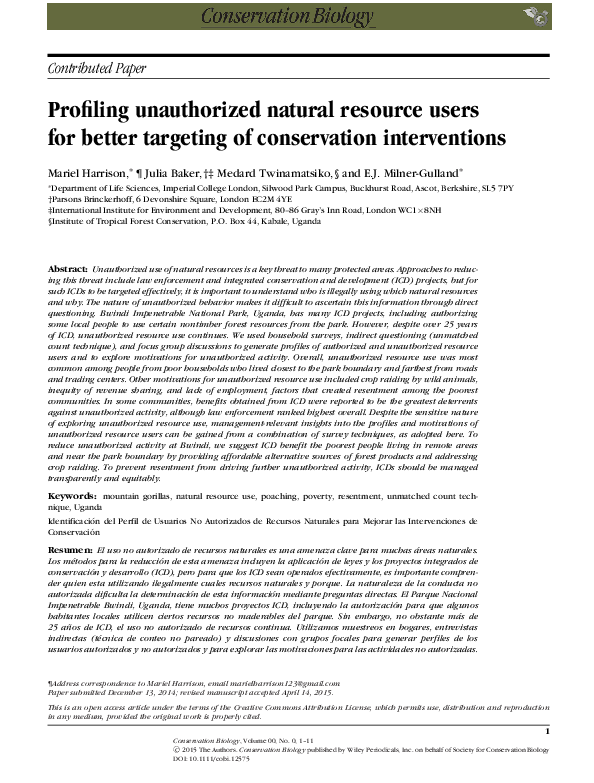 (PDF) Profiling unauthorized natural resource users for better ...