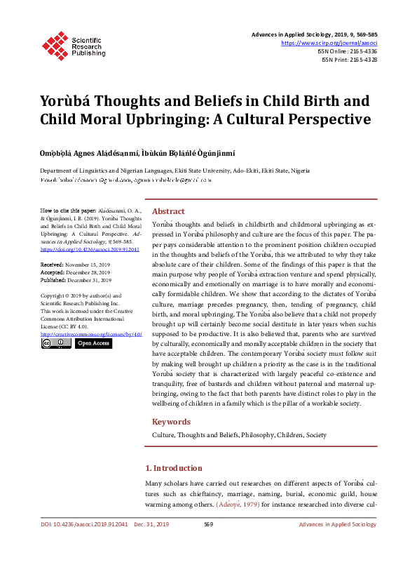 (PDF) Yorùbá Thoughts and Beliefs in Child Birth and Child Moral ...