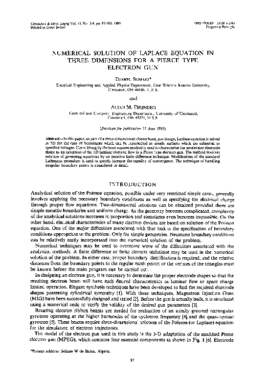 (PDF) Numerical solution of laplace equation in three dimensions for a ...