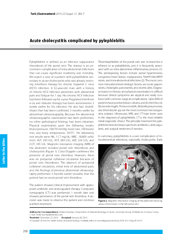 (PDF) Acute cholecystitis complicated by pylephlebitis