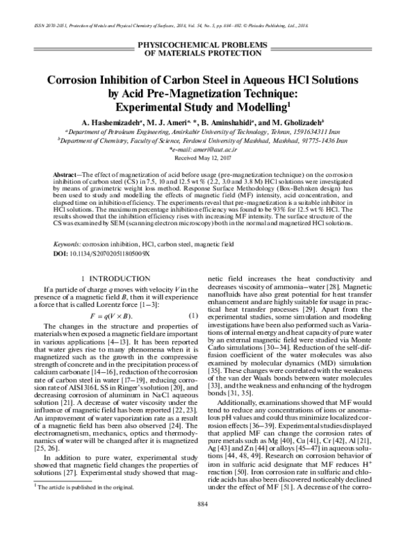 Corrosion inhibition of carbon steel in aqueous solution of ammonium ...