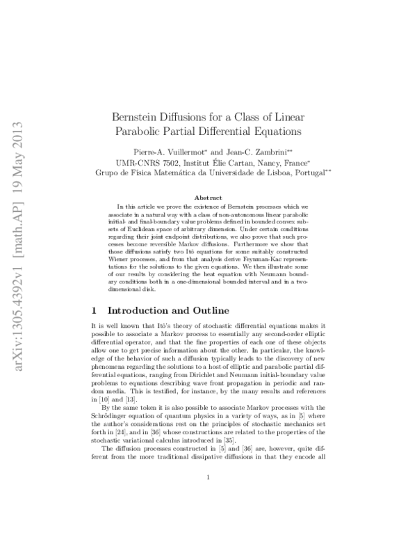 (PDF) Bernstein Diffusions for a Class of Linear Parabolic Partial ...