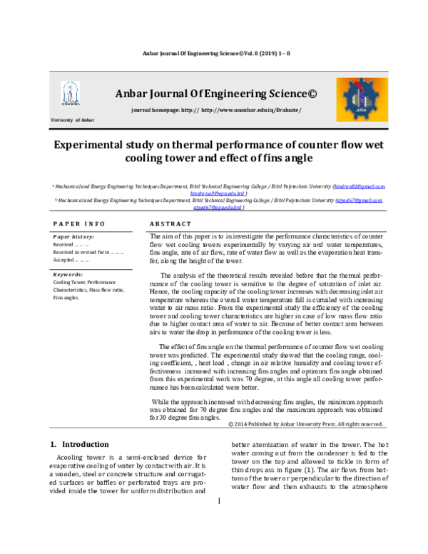 (PDF) Experimental study on thermal performance of counter flow wet ...