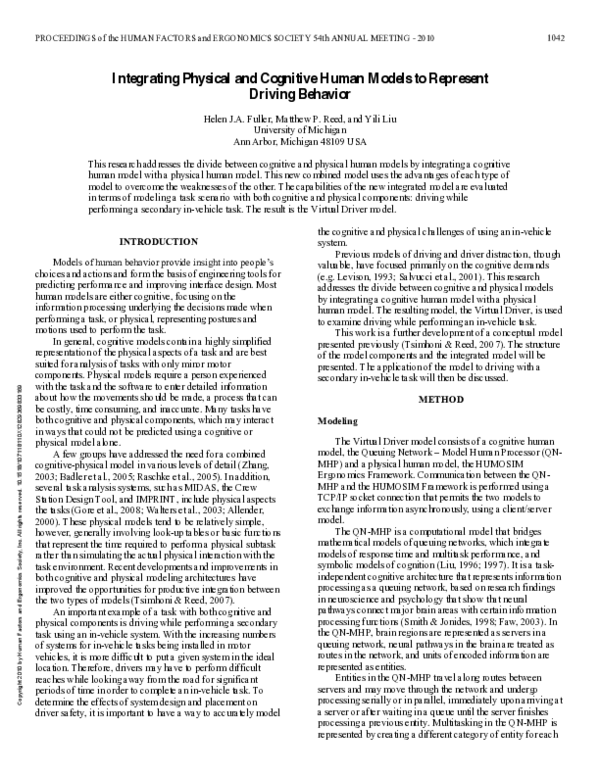 (PDF) Integrating Physical and Cognitive Human Models to Represent ...