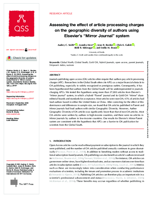(PDF) Assessing the effect of article processing charges on the ...