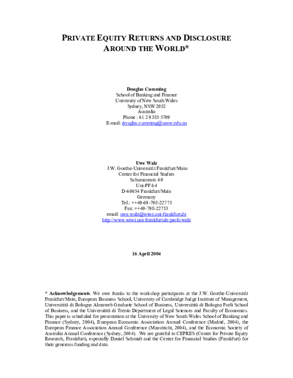 (PDF) Private equity returns and disclosure around the world