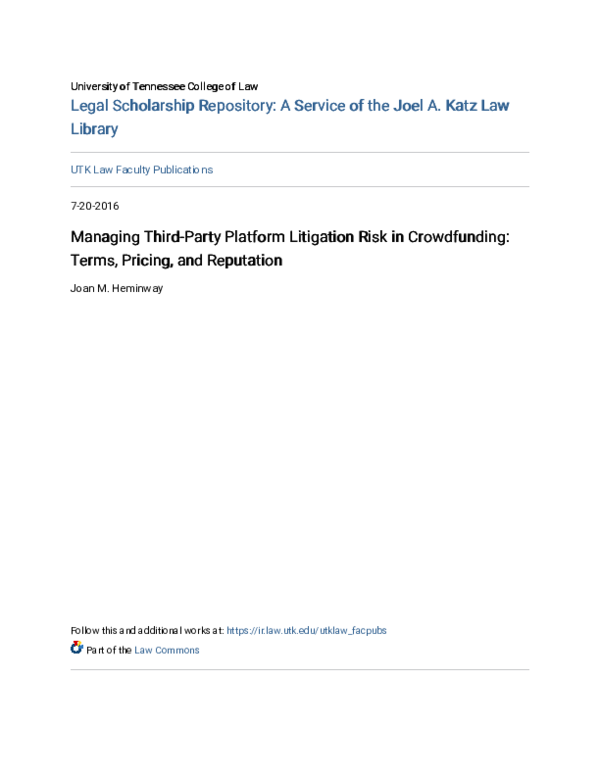 (PDF) Managing Third-Party Platform Litigation Risk in Crowdfunding ...