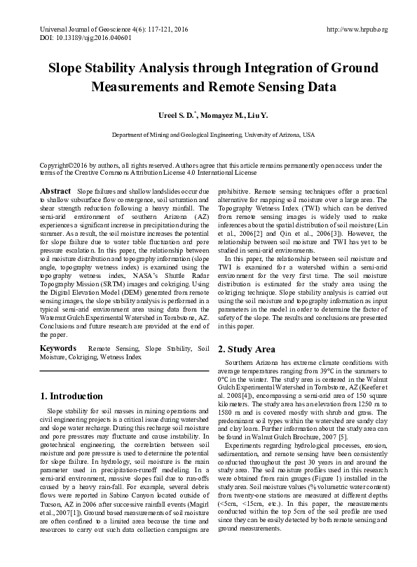 (PDF) Slope Stability Analysis through Integration of Ground ...
