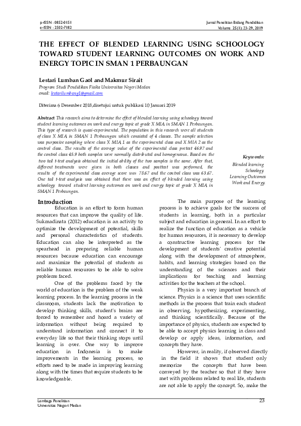 (PDF) The Effect of Blended Learning Using Schoology Toward Student ...