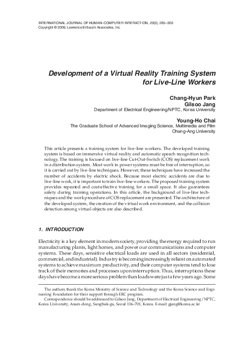 (PDF) Development of a Virtual Reality Training System for Live-Line ...