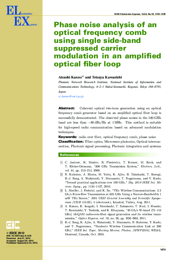 (PDF) Phase noise analysis of an optical frequency comb using single ...