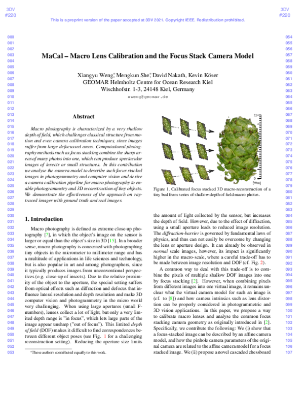 (PDF) MaCal - Macro Lens Calibration and the Focus Stack Camera Model