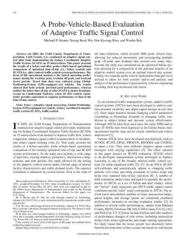 (PDF) A Probe-Vehicle-Based Evaluation of Adaptive Traffic Signal Control