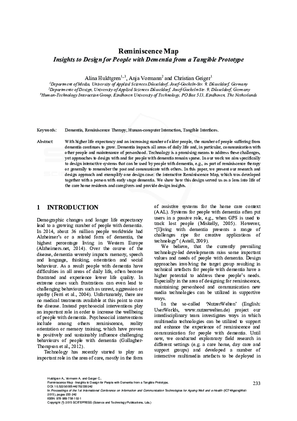 (PDF) Reminiscence Map - Insights to Design for People with Dementia ...