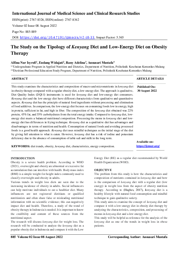 (PDF) The Study on the Typology of Kenyang Diet and Low-Energy Diet on ...