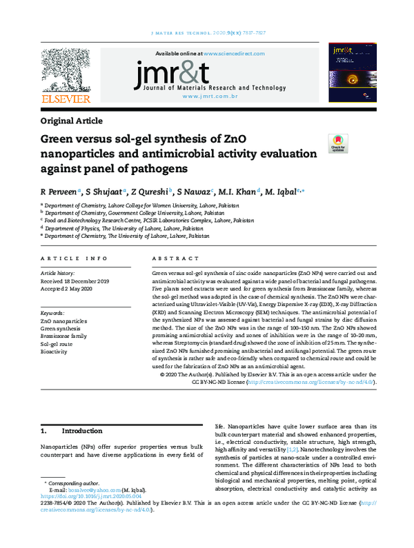 (PDF) Green versus sol-gel synthesis of ZnO nanoparticles and ...