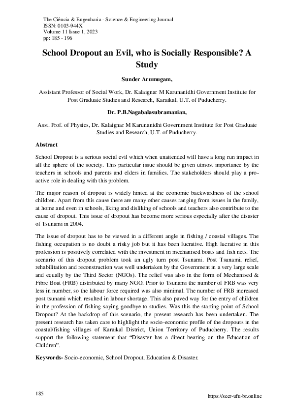 (PDF) School Dropout an Evil, who is Socially Responsible? A Study