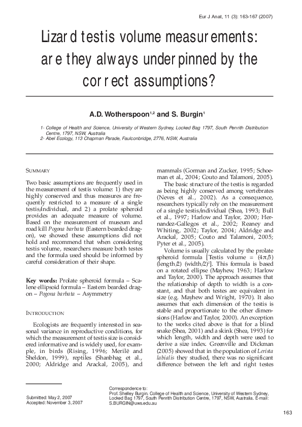 (PDF) Lizard testis volume measurements: Are they always underpinned by ...