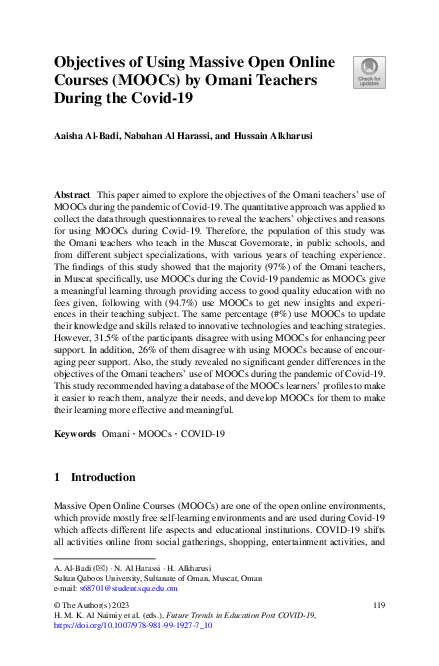 (PDF) Objectives of Using Massive Open Online Courses (MOOCs) by Omani ...