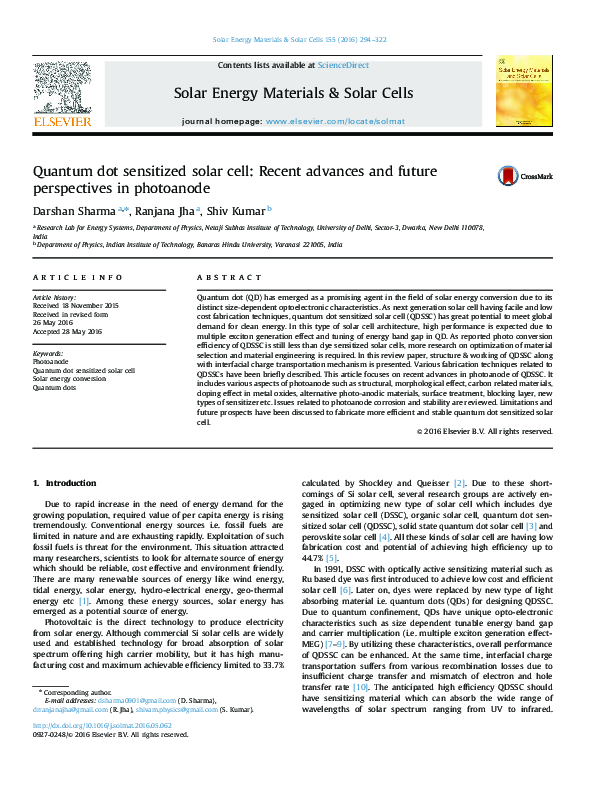 (PDF) Quantum dot sensitized solar cell: Recent advances and future ...