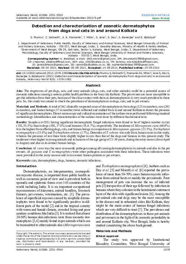 (PDF) Detection and characterization of zoonotic dermatophytes from ...