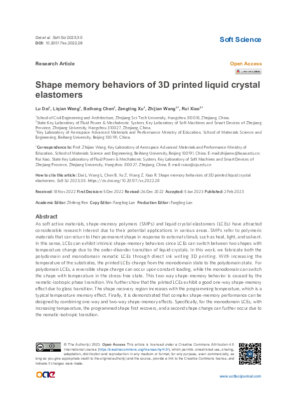 (PDF) Shape memory behaviors of 3D printed liquid crystal elastomers