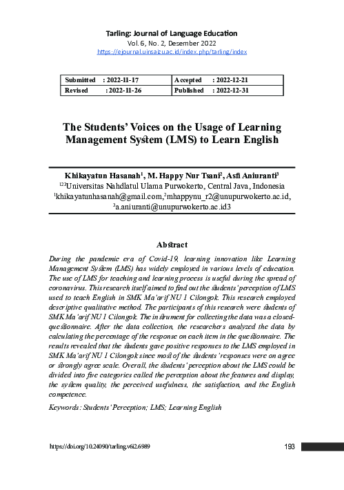 (PDF) The Students’ Voices on the Usage of Learning Management System ...