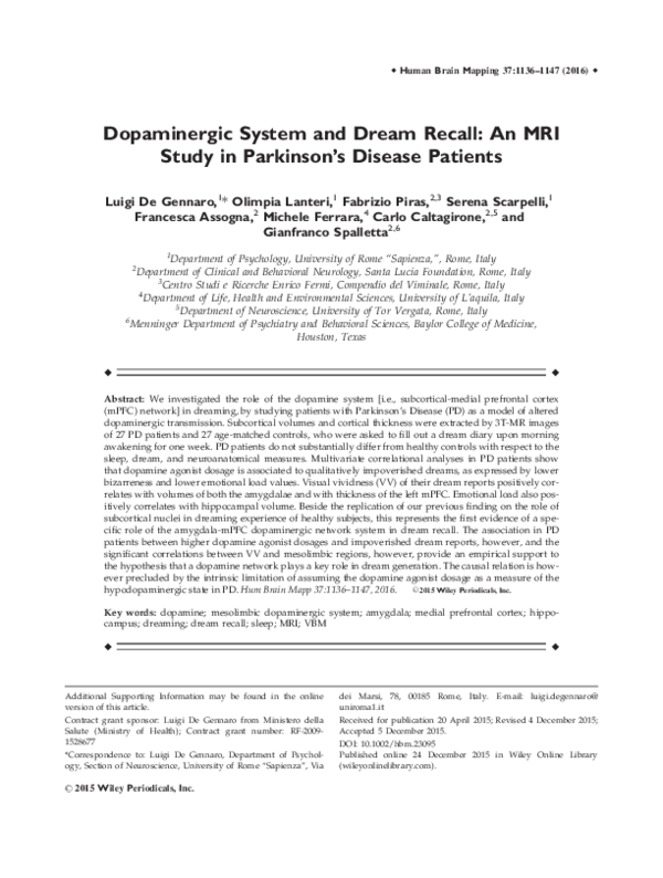 (PDF) Dopaminergic system and dream recall: An MRI study in Parkinson's ...