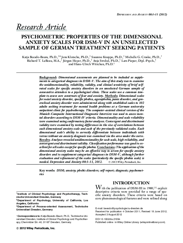 (PDF) Psychometric Properties of the Dimensional Anxiety Scales for DSM ...
