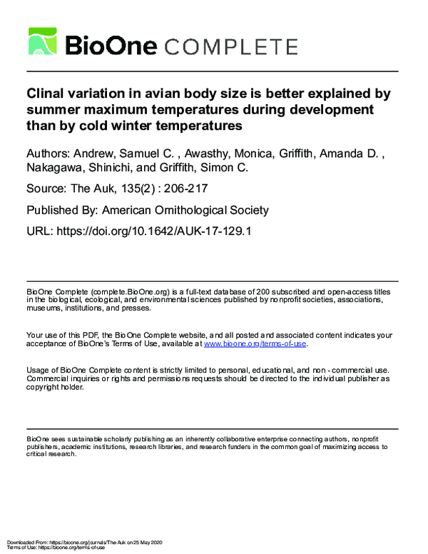 (PDF) Clinal variation in avian body size is better explained by summer ...