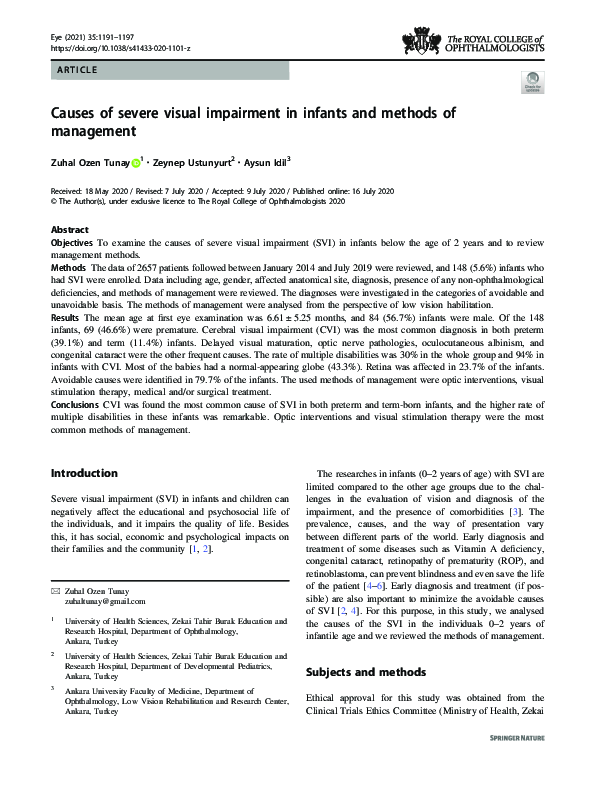 (PDF) Causes of severe visual impairment in infants and methods of ...