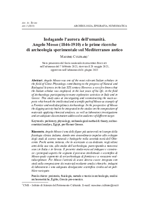(PDF) Massimo Cultraro, Indagando l'aurora dell'umanità. Angelo Mosso ...