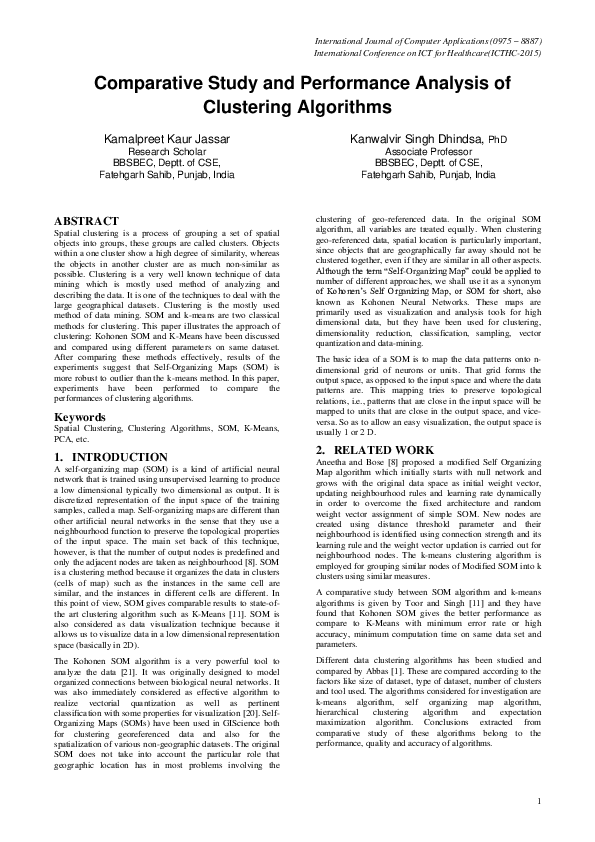 (PDF) Comparative Study and Performance Analysis of Clustering Algorithms