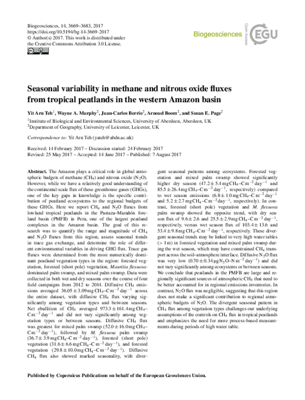 (PDF) Seasonal variability in methane and nitrous oxide fluxes from ...