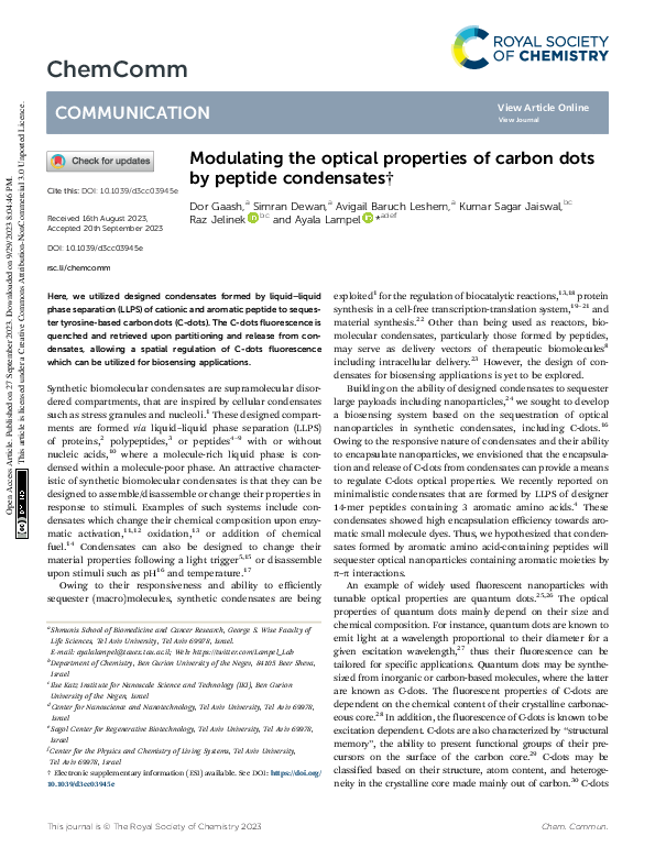 (PDF) Modulating the optical properties of carbon dots by peptide ...