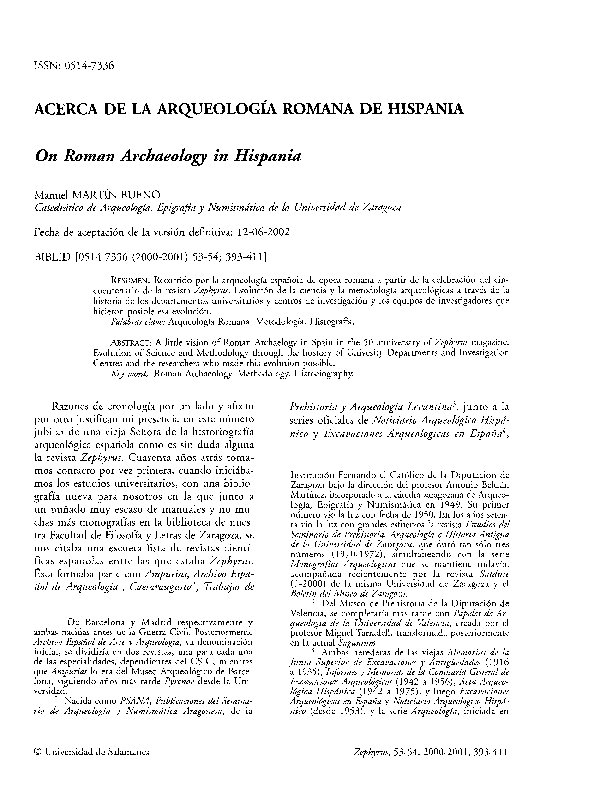 Pdf Acerca De La Arqueología Romana De Hispania