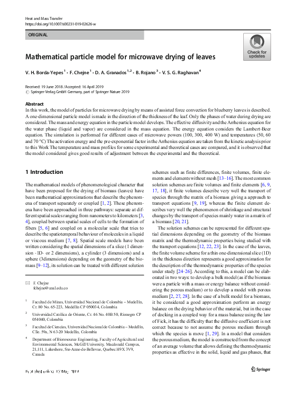(PDF) Mathematical particle model for microwave drying of leaves