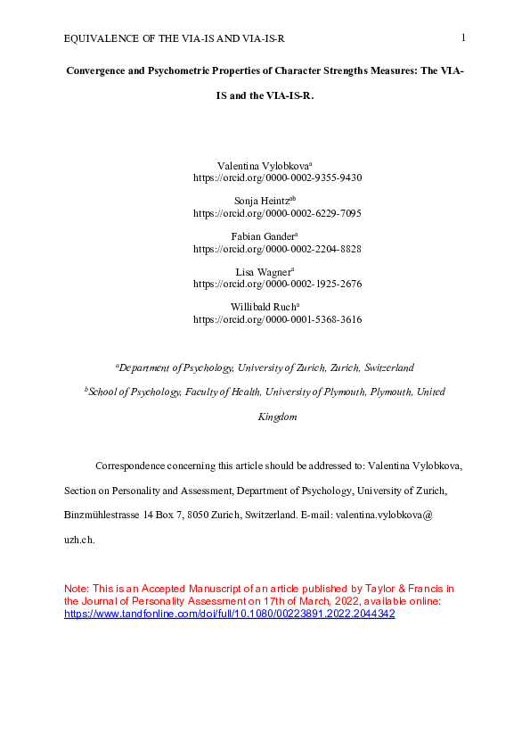 (PDF) Convergence and Psychometric Properties of Character Strengths ...