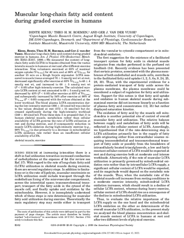 (PDF) Muscular long-chain fatty acid content during graded exercise in ...