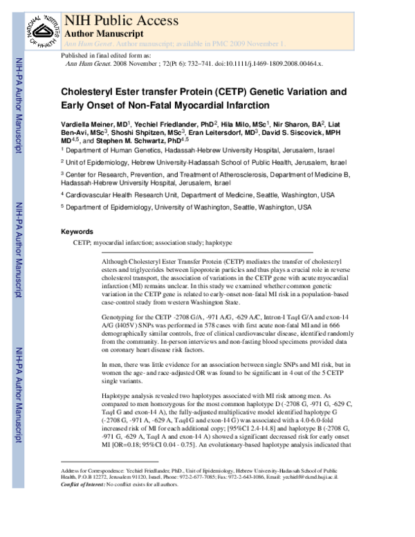 (PDF) Cholesteryl Ester Transfer Protein (CETP) Genetic Variation and ...