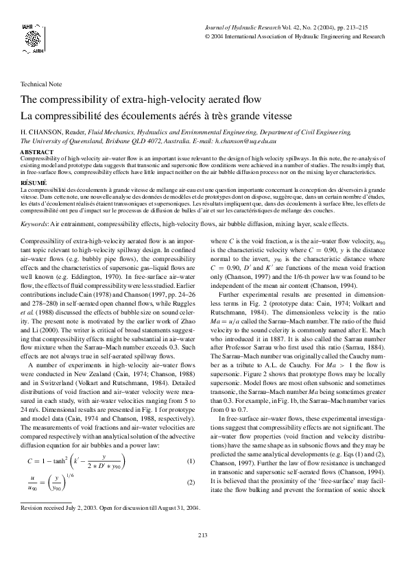 (PDF) The compressibility of extra-high-velocity aerated flow
