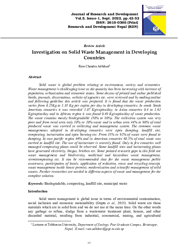 (PDF) Investigation on Solid Waste Management in Developing Countries