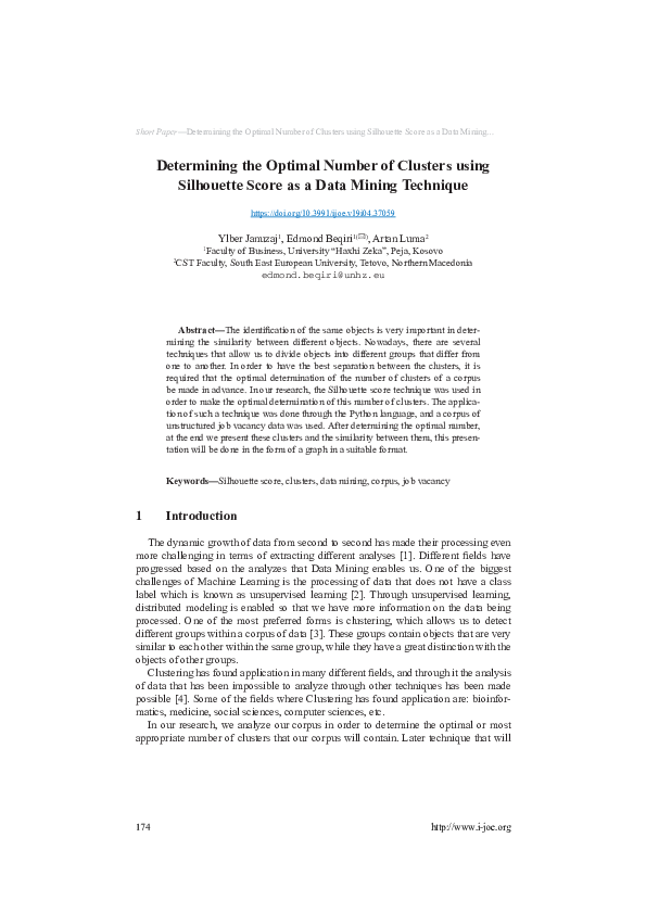 (PDF) Determining the Optimal Number of Clusters using Silhouette Score ...