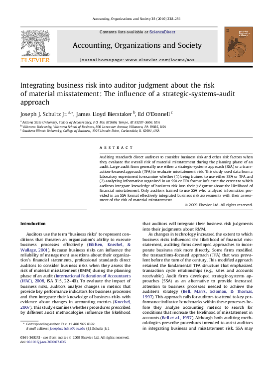 (PDF) Integrating business risk into auditor judgment about the risk of ...
