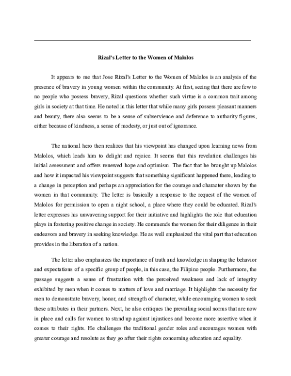 (PDF) Rizal's Letter to the Women of Malolos