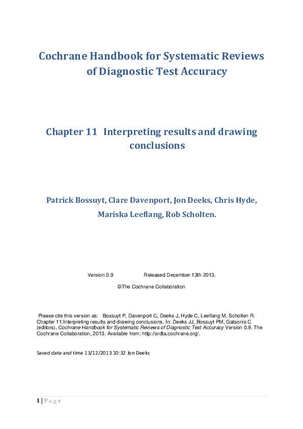 (PDF) Cochrane Handbook for Systematic Reviews of Diagnostic Test Accuracy