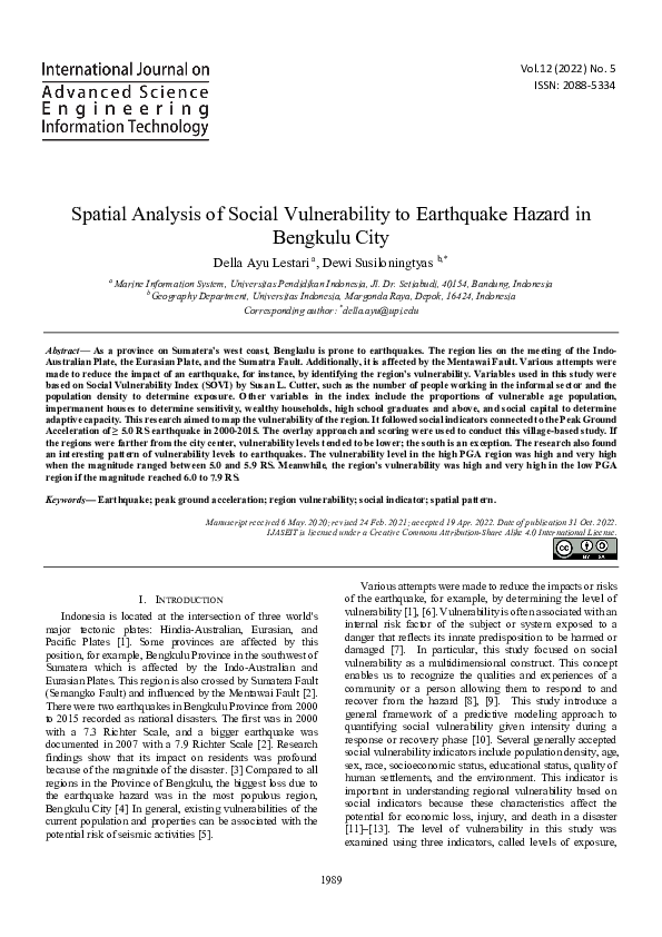 (PDF) Spatial Analysis of Social Vulnerability to Earthquake Hazard in ...