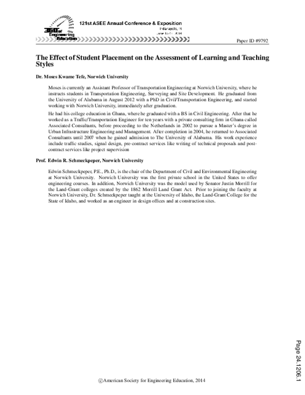 (PDF) The Effect of Student Placement on the Assessment of Learning and ...